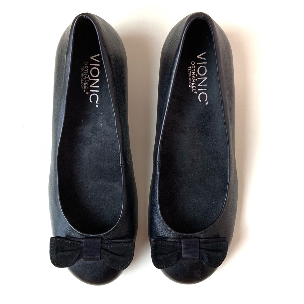 Vionic Lydia Black Bow Heeled Flat Orthaheel Shoes